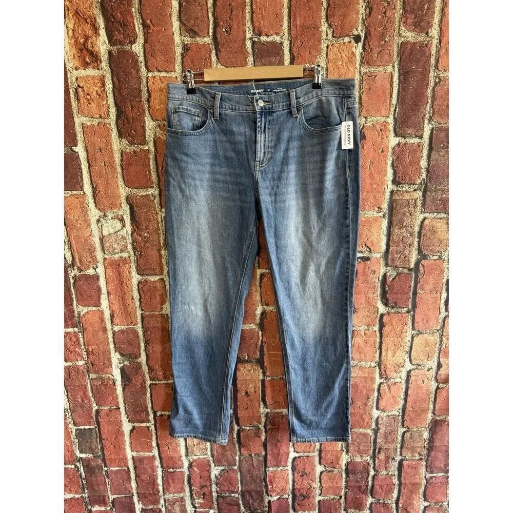 Old Navy Womens Blue Denim Straight Leg Mid-Rise Wow Boyfriend Pants Size 12 NWT